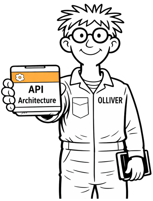 Olliver holding up a context capsule labeled API Architecture